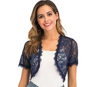 Enjoyoself Damen Spitzen Bolero Elegant Sommer Bolerojacke Kurzarm Festlich Jäckchen für Ärmelloses Kleid Shrug Top,Navyblau,S