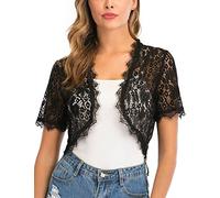 Enjoyoself Damen Spitzen Bolero Elegant Sommer Bolerojacke Kurzarm Festlich Jäckchen für Ärmelloses Kleid Shrug Top,Schwarz,XXL