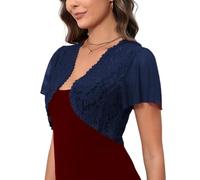 Enjyam Damen Bolero Festlich Elegant Spitzen Bolerojacke Kurzarm Jäckchen Leicht Schulterjacke zum Kleider Navy,XL