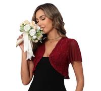 Enjyam Damen Bolero Festlich Elegant Spitzen Bolerojacke Kurzarm Jäckchen Leicht Schulterjacke zum Kleider weinrot,XXL