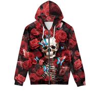 ENLACHIC Herren-Kapuzenpullover mit Kapuze, Motiv: Wolf Galaxie, 3D-Druck, mit Taschen, Rose Skull, XXX-Large