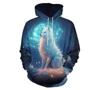 ENLACHIC Herren Wikinger Totem Hoodie 3D Digitaldruck Langarm Pullover Sweatshirt Hoodies, White Fox Galaxy, 5X-Large
