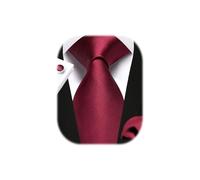 Enlision Burgund Rot Krawatte Herren Seide Hochzeit Krawatten und Einstecktuch mit Manschettenknöpfe Set Elegant Einfarbig Seidenkrawatte mit Taschentuch Business Party