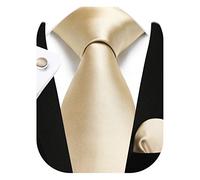 Enlision Champagner Beige Krawatte Herren Seide Hochzeit Krawatten und Einstecktuch mit Manschettenknöpfe Set Elegant Einfarbig Seidenkrawatte mit Taschentuch Business Party
