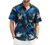Enlision Hawaii Hemd Männer Sommer Hawaii Hemd Herren Kurzarm Schwarz Hawaiihemd mit Palmen und Brusttasche Strandhemd