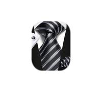 Enlision Herren Gestreifte Krawatte Taschentuch Hochzeit Formell Business Krawatten und Einstecktuch Manschettenknöpfe Set Schwarz/Weiß 2