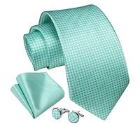 Enlision Herren Hellgrün Krawatte Taschentuch Hochzeit Formell Business Hahnentritt Krawatten und Einstecktuch Manschettenknöpfe Set