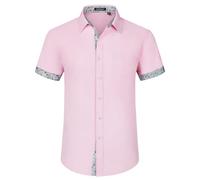 Enlision Herren Hemd Kurzarm Freizeithemden Regular Fit Herrenhemden Freizeithemd Businesshemd Männer Hemden Rosa S