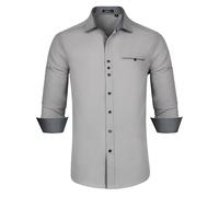 Enlision Herren Hemd Langarm Hemden Freizeithemd Regular Fit Freizeit Hemd Business Herrenhemden Grau 3XL