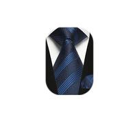 Enlision Herren Krawatte Blau mit Einstecktuch Set für Hochzeit Blau Streifen Krawatte Taschentuch Set für Formelle Geschäfte Anzug, Marineblau und Schwarz