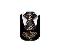 Enlision Herren Krawatte Schwarz mit Einstecktuch Set für Hochzeit Blau Streifen Krawatte Taschentuch für Formelle Geschäfte Anzug,Schwarze und Golden