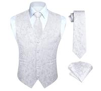 Enlision Herren Paisley Weste Floral Jacquard Krawatte Einstecktuch Einstecktuch Hochzeitsfeier Business Fit Weste Tweed Anzug Westen Set