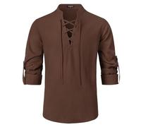 Enlision Herren Piratenhemd Leinen Schnürhemd Mittelalter Retro Hemd für Cosplay Wikinger Hippie Passend Braun XL