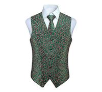 Enlision Herren Weihnachtsrohrmuster Weste Festliche Happy Weste Krawatte Tasche Quadratisches Taschentuch Set XS-4XL Grun