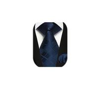 Enlision Krawatte Blau für Herren mit Einstecktuch Set für Hochzeit Business Herren Karierte Plaid Schwarz Krawatten Taschentuch für formelle Geschäfte Anzug,Blau mit Schwarz