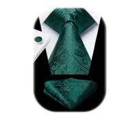 Enlision Krawatte Grün Hochzeit Krawatten für Herren Blumen Krawatte mit Einstecktuch und Manschettenknöpfe Set Seide Schlips Herren Elegant Business