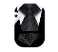 Enlision Krawatte Schwarz Herren Gestreifte Krawatte mit Einstecktuch Set Hochzeit Krawatten und Taschentuch Manschettenknöpfe Set Schlips Elegant