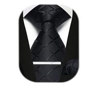 Enlision Krawatte Schwarz Herren Karierte Krawatten & Einstecktuch krawattenklammer Set Männer Business Krawatte Taschentuch Krawattennadel,Schwarz,Einheitsgröße