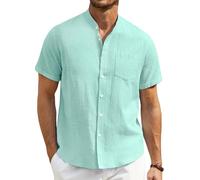 Enlision Leinenhemd Herren Kurzarm Aqua Hemd Herren Sommerhemd Freizeithemden für Männer Regular Fit Henley Shirt Strandhemd L