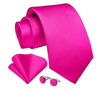 Enlision Rosa Pink Krawatte Herren Fuchsia Hochzeit Krawatten und Einstecktuch mit Manschettenknöpfe Set Elegant Einfarbig Seidenkrawatte mit Taschentuch Business Party