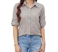 Enmain Gestreifte Bluse Damen Langarm Kaffee Blusen Damen Sommer Hemdbluse Elegant Lässige Casual Business Büro, L