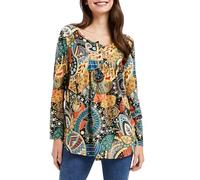 Enmain Tunic Women Long Sleeve Loose Tunic Tops for Leggings Longline Ladies V Neck Tunic Blouse Plus Size T Shirt Buttons Up Blouse Floral Printed Ladies T-Shirt,L1-Braun,XL
