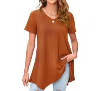 Enmain Tunika Damen Große Größen Sommer Casual Damen Orange Tunika Kurzarm Longbluse Lässig für Leggings Tuniken L Große 40