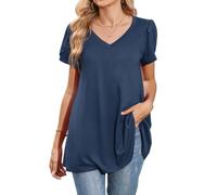 Enmain Tunika Damen Kurzarm Sommer V Ausschnitt Bluse Große Größen Lockere Passform T-Shirt Festliche Oberteile Elegante Lässiges Swing