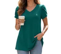 Enmain Tunika Damen Kurzarm Sommer V Ausschnitt Bluse Große Größen Lockere Passform T-Shirt Festliche Oberteile Elegante Lässiges Swing