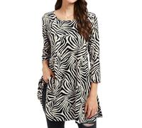 Enmain Tunika Damen Langarm Große Größen Herbst 3/4 Arm Blusen Tuniken Tops Für Frauen Longshirt Longbluse Oberteil Lässig Zebra Schwarz & Weiß XL