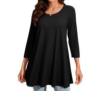 Enmain Tunika Damen Schwarz Langarm Große Größen Lange Oberteile für Frauen Elegant 3/4 Ärmel Longshirt Gemustertes Tuniken Rundhals Tops Bunt T Shirt XXL
