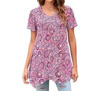 Enmain Tunika Damen Sommer Große Größen Elegant Kurzarm Orange Oberteile V Ausschnitt Blusen & Tuniken für Damen Kurzärmlige T Shirts für Frauen Rosa S