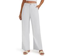 Enmain Weiße Leinenhose Damen Weites Bein Büro Stoffhose Damen Hohe Taille Freizeithose Baumwolle Businesshose mit Taschen 3XL