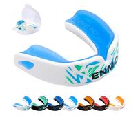 Enmo Maxilla Pro Mundschutz, mit Etui, Erwachsene und Kinder ab 10 Jahren, dreilagig, Gelkanal, Breathing Channel Tech, Boil and Bite, Antimikrobiell, Kontaktsport - Fusion Weiß/Blau