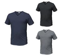 Enrico Coveri 3 Herren T-Shirt Halbarm V-Ausschnitt aus gekämmter Baumwolle Art. ET1101, Schwarz/Blau/Grau, Medium