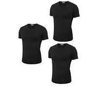Enrico Coveri 3 Herren T-Shirt Halbarm V-Ausschnitt aus gekämmter Baumwolle Art. ET1101, Schwarz , Large
