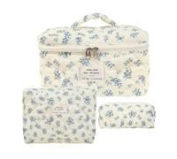 Ensemble De 3 Trousses De Maquillage Florales - Sac De Rangement Cosmétique Esthétique Motif Fleur, Organisateur De Voyage Grande Capacité Avec Poignée | Pochette De Toilette Pour Femmes Et Filles