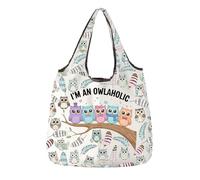 ENSIANTH Lustige Eulen-Geschenke für Eulenliebhaber, faltbar, tragbar, Einkaufstasche mit Aufschrift "I'm An Owlaholic", wiederverwendbare Einkaufstasche für Lebensmittel, 2662 Eule F