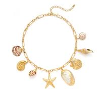 ENSKEFEN Gold Muschelketten für Damen Trendige Große Ozean Charms Seestern Muschel Muschel Anhänger Boho Halsketten Sommer Meerjungfrau Strandschmuck