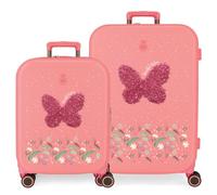 Enso Beautiful nature cabin suitcases, Kofferset, Aus ABS, einem starken und leichten Material, TSA-Schloss im Koffer integriert für sicheres Reisen, Vier multidirektional drehbare Doppelräder, Vier Räder, multidirektional drehbar, Rucksäcke, Schultaschen, Kinderrucksäcke, Inklusive dekorativer Bommel, mehrere Fächer, rosa