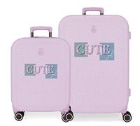 Enso Cute Girl Lila Koffer Set 55/70 cm Starres ABS Integriertes TSA-Schloss 116L 7,54 kg 4 Doppelrollen Handgepäck