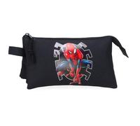 Joumma Marvel Spiderman-Attack Federmäppchen mit 3 Fächern, Schwarz, 22 x 12 x 5 cm, Polyester, Schwarz, Dreifaches Federmäppchen