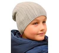 Entire Empire Jungenmützen Grau - Wollmütze Junge - Lange, lässige Wintermütze aus Strick für Kinder im Alter von 5, 6, 7, 8, 9, 10, 11, 12 und 13 Jahren - Weicher Feinstrick - Wolle, wollig, aus Woll