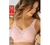 Entlastungs-BH PETITE FLEUR, Damen, Gr. 100, Cup B, weiß (rose, weiß), Jersey, Obermaterial: 80% Baumwolle, 11% Polyamid, 9% Elasthan, BHs Entlastungs-BH, ohne Bügel mit femininer Spitze im Doppelpack