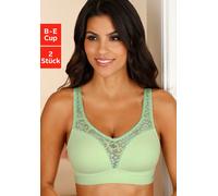 Entlastungs-BH "Bralette-BH, Baumwoll-BH, BH ohne Bügel", Damen, Gr. 75, Cup E, grün (mint, weiß), Jersey, Obermaterial: 80% Baumwolle, 11% Polyamid, 9% Elasthan, PETITE FLEUR BY LASCANA, BHs Entlastu