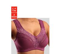 Entlastungs-BH PETITE FLEUR, Damen, Gr. 80, Cup D, lila (burgund, weiß), Spitze, Obermaterial: 55% Baumwolle, 40% Polyamid, 5% Elasthan, BHs Entlastungs-BH, ohne Bügel, mit eleganter Spitze, Basic Des