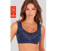 Entlastungs-BH, Damen, Gr. 90, Cup F, blau (blau, weiß), Spitze, Obermaterial: 55% Baumwolle, 40% Polyamid, 5% Elasthan, PETITE FLEUR BY LASCANA, BHs Entlastungs-BH, ohne Bügel, Baumwollqualität, Pack