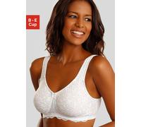 Entlastungs-BH NUANCE BY LASCANA "BH ohne Bügel, Baumwoll-BH", Damen, Gr. 100, Cup D, grau (weiß, taupe), Spitze, Obermaterial: 85% Baumwolle, 10% Polyamid, 5% Elasthan, BHs Entlastungs-BH, als Wäsche