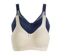 Entlastungs-BH BONPRIX, Damen, Gr. 100, Cup D, beige (sandbeige, dunkelblau), Obermaterial: 86% Polyamid, 14% Elasthan. Futter: 100% Baumwolle. Spitze: 87% Polyamid, 13% Elasthan, unifarben, BHs Entla