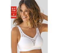 Entlastungs-BH PETITE FLEUR, Damen, Gr. 100, Cup C, schwarz-weiß (weiß, schwarz), Jersey, Obermaterial: 80% Baumwolle, 11% Polyamid, 9% Elasthan, BHs Entlastungs-BH, ohne Bügel mit femininer Spitze im